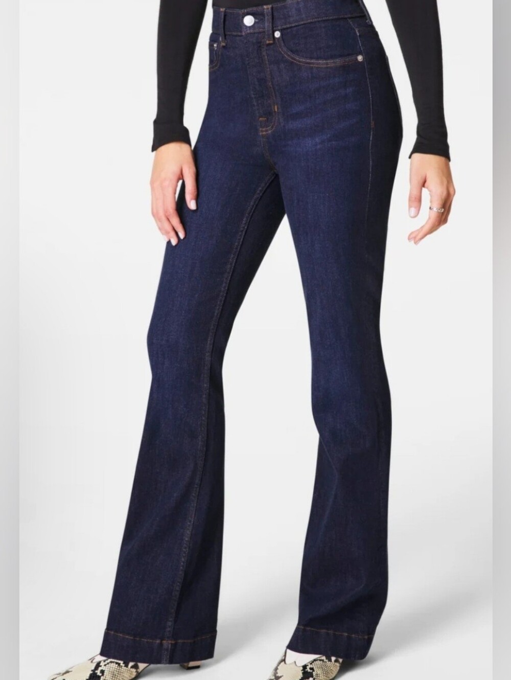 SPANX Sculpt Redefine Dark Blue High-Rise Flare Jeans